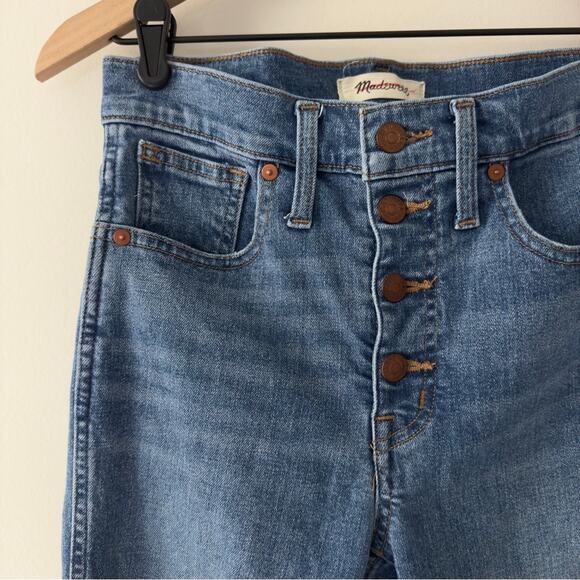 Madewell 10” High Rise Skinny Jeans Medium Wash Button Fly Pockets Stretch Logo - Picture 4 of 10